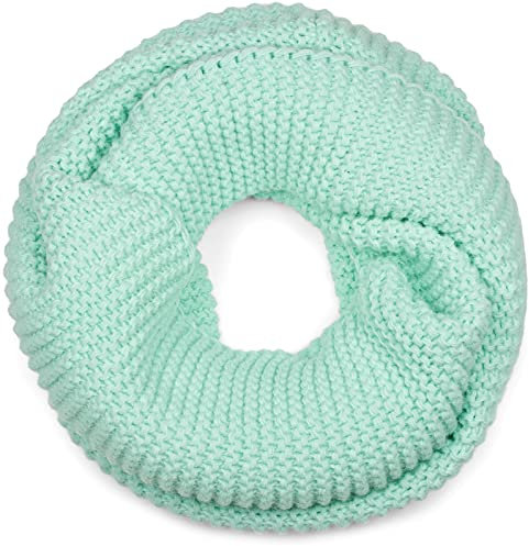 styleBREAKER Damen Strick Loop Schal Einfarbig mit Linksstrick Muster, warmer Winter Strickschal, Schlauchschal 01018166, Farbe:Türkis