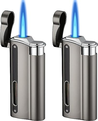2 Stück Sturmfeuerzeug Jetflamme, Sturmfeuerzeug Gas Nachfüllbar, Feuerzeug Sturmfeuerzeug Winddicht Jet Feuerzeug Gasfeuerzeug für Küche, Camping (Verkauft ohne Butangas)