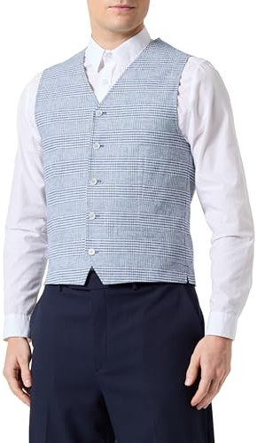 JACK & JONES Jprriviera Linen Waistcoat Chaleco de Traje, Azul Claro/Cuadros: Corte Ajustado, 54 para Hombre