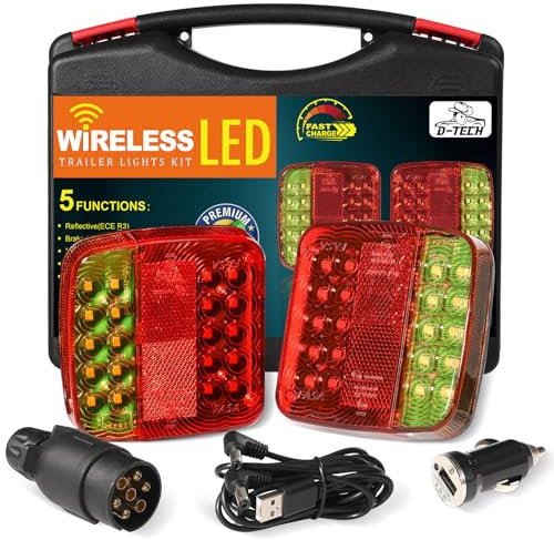 D-TECH Kabellos LED Rückleuchten Satz mit Magnet für KFZ Anhänger, 7 polig Drahtloser Rücklicht Anhänger Magnetisches, Kabellose Bluetooth LED Anhänger Rückleuchten, ECE Prüfzeichen,IP65 Wasserdicht