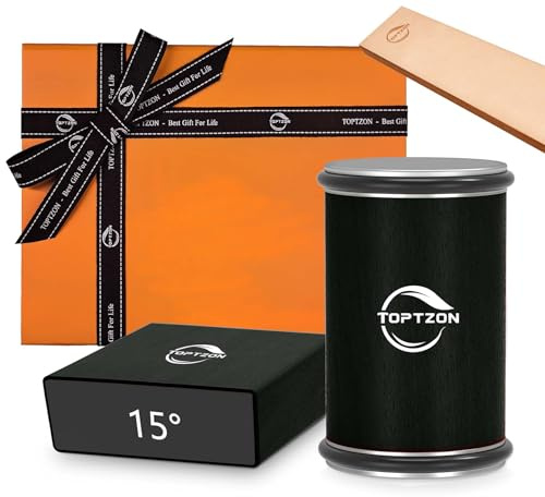 Toptzon Diamond Black Rolling Knife Sharpener – Roller Knife Sharpener Kit with 15 & 20 Degree Magnetic Angle Stand & Leather Strop Paddle Kit - Easy Sharpening for Kitchen Knife (Modern Black)