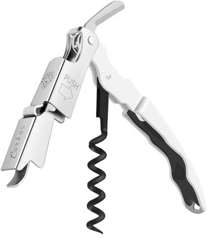 CORKAS Cavatappi Professionali Apribottiglie, Cavatappi da Sommelier, Coltello da sommelier, Cavatappi per Camerieri Apri Bottiglia Accessori del Vino e Regali (Bianco)