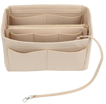 LoNinLoAn Beige Filz Taschenorganizer Multifunktionale Kosmetiktasche, Handtaschen Organizer, 2 in 1 Bag in Bag Einsatz mit Entnehmbare Fächer für Damen Medium(27 * 16 * 16cm)