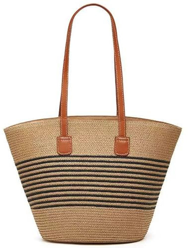 BAPPKON Damen-Handtasche | Geflochtene Rattantasche aus Stroh | Schultertasche & Crossbody Bag | Leichter Sommertaschen für Strand, Reisen & Alltag (Schwarz)