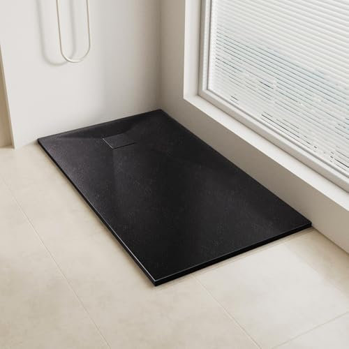AQUARA Shower Trays, 1200 x 800mm SMC Slip-Resistance Shower Tray with Shower Waste. Stylish Walk in Base for Shower Enclosure, Black