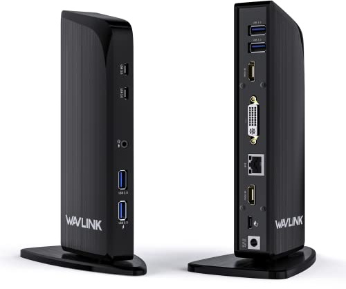 WAVLINK Station d'accueil USB-C 13 en 1, station d'accueil universelle pour ordinateur portable pour trois moniteurs avec 100 W PD USB-C, 4K HDMI, 2K HDMI, DVI, 4 x USB 3.0, 2 x USB C, LAN, audio