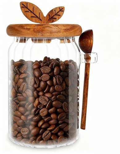 GZYYANG 900 ml Bocaux de Conservation en Verre avec Couvercle et Cuillère Pour Grains Bocal de Conservation Pour Café de Café, Pâtes, Noix, Biscuits, Bonbons Bocal en Verre avec Couvercle