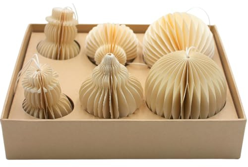 Palline di carta di alta qualità, ciondoli a forma di Honeycombs Natale, assortimento di etichette di carta Natale, lampion 2x, diamante 2x, sfera 2 in una confezione regalo, 6 pezzi, dimensioni: L x