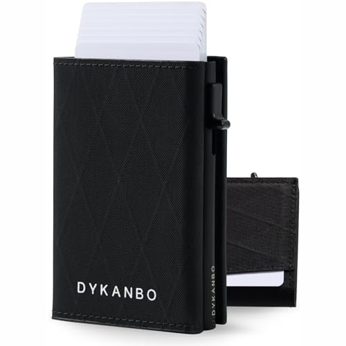 Porte carte homme Pop-Up RFID/NFC en aluminium avec tissu technique Rhombex - Porte feuille pour homme compact, porte carte bancaire, fenêtre ID, poche contactless, 98x65x18 mm, 7 cartes et billets