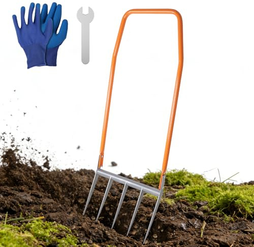 EFUTURETIME Forca Vanga con 5 Denti Doubleshaft 135cm | 50cm Larghezza di Lavoro | Lunghezza Dei Denti 25cm | Allentamento Ottimale e Ventilazione Delle Aiuole