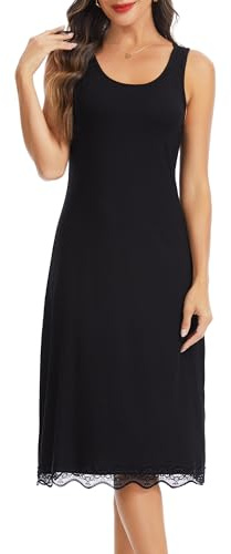 Lovasy Combinacion Interior Mujer Vestidos Modal Camisones de Mujer Largo Dobladillo de Encaje Camison Tirantes Anchos Enaguas Enteras
