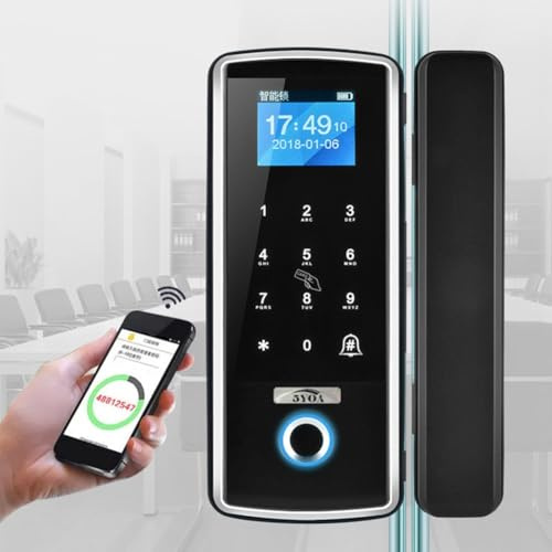 UTTASU Serratura intelligente per porte scorrevoli in vetro, con impronte digitali, password, scheda e app per porte scorrevoli da ufficio, installazione senza foratura