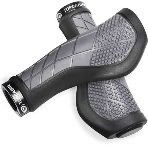 TOPCABIN Bike Handlebar Grips,Ergonomic Design Bicycle Handlebar Grips Widen Holding Rubber Bike Grips with Aluminum Lock Bicycle Grips Handlebar Cover for Bike Mountain Road MTB (Gray-Black)