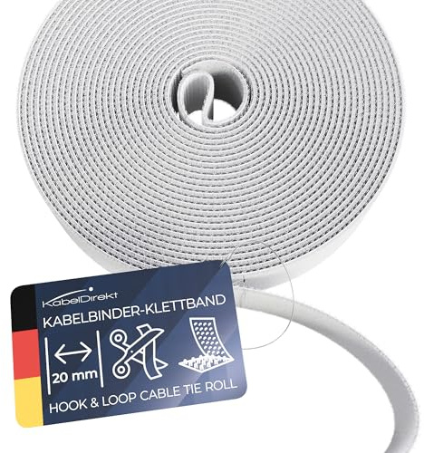 KabelDirekt 20 mm x 5 m Fascette Fermacavo, con micro ganci, fibre sintetiche, lunghezza regolabile individualmente, per disposizione, raggruppamento dei cavi