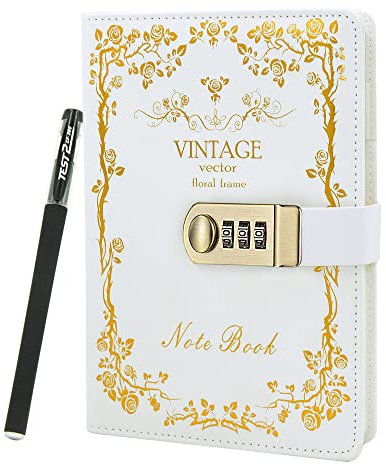 NectaRoy Vintage Retro PU Leather Cover Notebook Planner, Travel Journal with Lock, Lockable Diary Lock Journal, Password Writing Notepad with Pen, 5.9 x 8.4