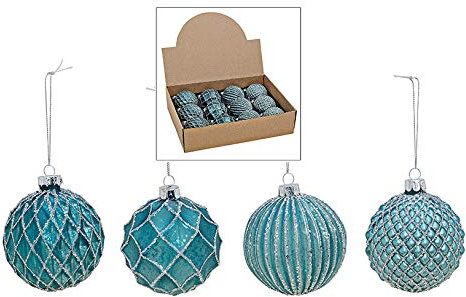 MC-Trend 12 edle Weihnachtskugeln im Set aus Glas (Ø 8 cm) – einzigartige Christbaumkugeln für Festliche Eleganz. Glanz und Stil für Ihren Weihnachtsbaum (Tuerkis Silber)