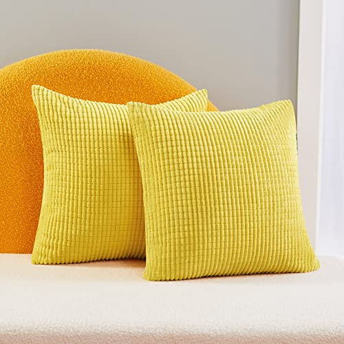 Deconovo Kissenbezug Kordsamt Zierkissenbezug Dekorativen Kissenhüllen Weiches Massiv Kissen für Sofa Couch Schlafzimmer, 40x40 cm, Gelb, 2er Set