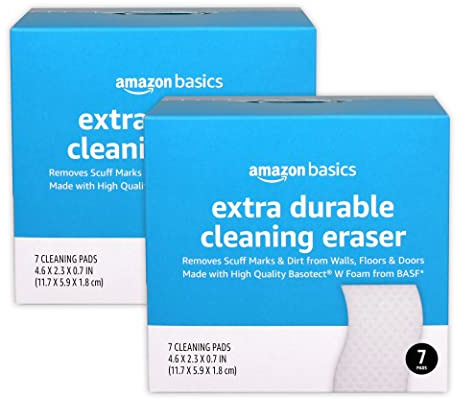 Amazon Basics Extra Durable Cleaning Erasers, Removes Scuff Marks and Dirt from Walls, Floors and Doors, 2 Packs of 7