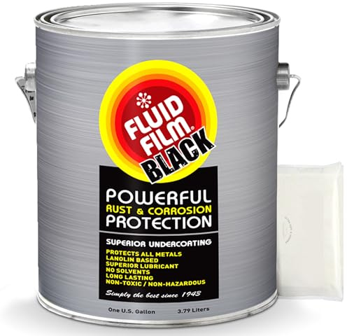 Fluid Film Undercoating Protection, Rust Inhibitor and Prevention, Anti Corrosion Multi Purpose Penetrant and Lubricant Lanolin Formula, 1 Gallon Black Color