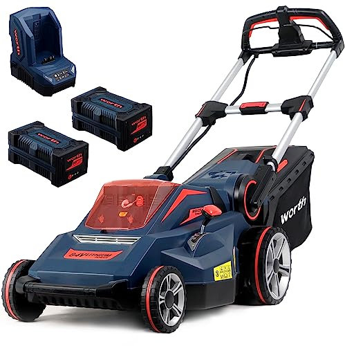 JonesHouseDeco Cortacésped Eléctrico Inalámbrico de Iones de Litio de 84 V, 2 Baterías de 2,5 Ah, 1 Cargador, Ancho de Corte de 48,5 cm, Altura de Corte de 6 Niveles de 30 – 90 mm Cortacesped Bateria