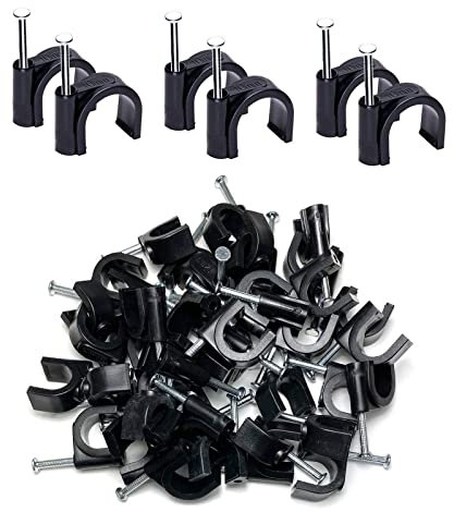 VOCIBO® Kabelschellen Schwarz 10mm, 100 Stück Nagelschellen, Haftclips mit Eingestecktem Nagel, Kabelschellen zum Schrauben, Cable Clips Kabelhalter für Netzwerkkabel