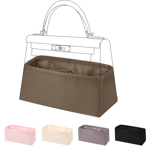 DGAZ Organizador Bolsos de Seda, Organizador Bolsa Interior Ligera para Kelly Pochette/Mini/20/25/28/32/35/40/42/50, inserto de bolsa para bolso (Etoupe grey, KL25)