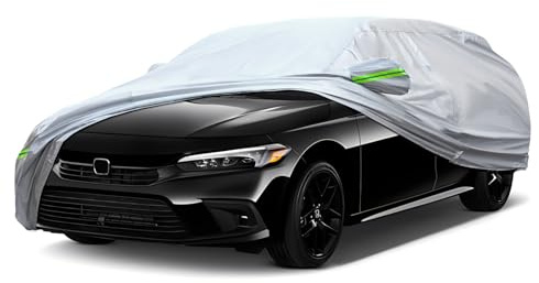 QUYDDC Full Car Cover Universal 6 Layers Outdoor Thicked All Weather Cover, Sunshield, Waterproof, Snow Proof, UV Proof, Scratch Proof, Bird Droppings, 6 Reflective Strips, Fits Sedans up to 181