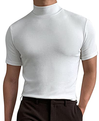 Eauptffy Strand Tshirt Herren Lang Sommer Solide T Shirt Bluse Stehkragen Rollkragen Kurzarm Tops T Shirt Tanktop Ärmellos Freizeitshirt Tunika Tops Funktionsshirts