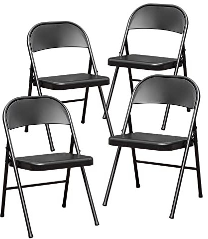 BOOSDEN Klappstuhl Balkon, 4er Set, Klappstuhl Metall，Shwarz, Klappsessel, Stapelstuhl, Garten Klappstuhl, Balkonstuhl, Klappstuhle für Küche, Esszimmer, Büro, Outdoor, Garten, Balkon