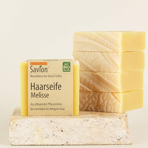 Savion 4+1 Bio Haarseife Melisse | Natürliche Haarpflege für mehr Fülle & Glanz | Vegan & Nachhaltig | Für Normales bis Leicht Fettendes Haar | Made in Germany 5x 85gr