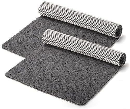 Idyfodol Pack 2 Loofah Shower Mat Non Slip Anti Mould 60x40 cm With Shower Puff PVC Machine Washable Bath Mats for Inside Outside Rectangular (Gray)