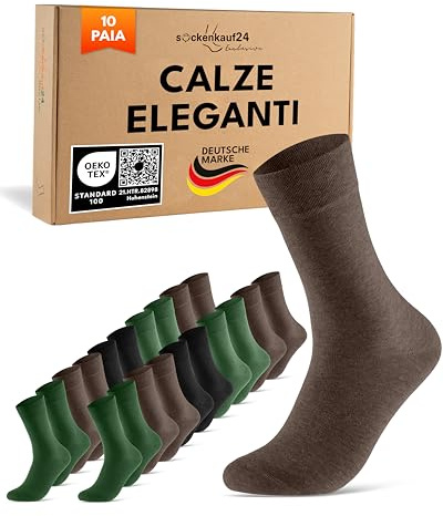 sockenkauf24 Calcetines Clásicos Hombre Mujer 10 Pares Algodón Comodos Transpirables (Verde Marrón Negro 43-46)