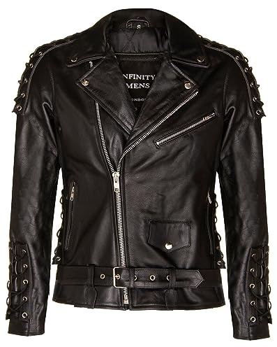 Infinity Leather Giacca biker Brando nera da uomo LIVE TO RIDE in pelle EAGLE goffrata Vintage