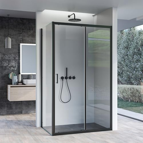 OLIMPO DOCCE - Box doccia due lati apertura scorrevole profili neri 6mm H195 AGATA - 80x140