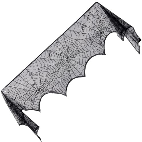 GORGECRAFT 103x18 Inch Halloween Fireplace Scarf Decoration Black Polyester Lace Spider Web Large Mantel Cover Garland Cobweb Table Cloth Placemats for Home Party Thanksgiving Festive Indoor Supplies
