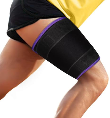 supregear Soporte Muslo, Soporte Ajustable para la Lngle del Muslo, Manga de Compresión del Muslo Cuádriceps, Soporte de Cadera para la Recuperación de Lesiones Musculares Hombres/Mujeres, Púrpura