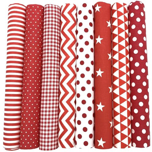 EDGEAM 8 Stück Stoffe zum Nähen 50x50 cm Baumwollstoff Patchwork Stoffe Paket Quiltingstoffe für Quilten DIY Handwerk Scrapbooking (Rot)