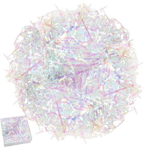 200g Glitter shredded tissue papers, shredded paper for gift boxes,Soft Shredded Paper for Packaging for Gift Boxes, Shredded Tissue Paper for Gift Boxes Suitable for gifts box filling(Iridescent)