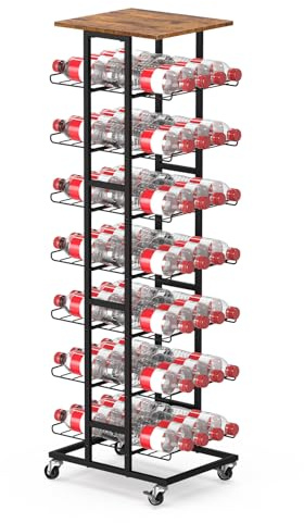CADUKE 7-stöckiger Flaschenhalter auf Rollen, Mobiles Flaschenregal für 56 Flaschen, Metall-Barwagen mit Tischplatte, Küchenwagen mit großem Fassungsvermögen für Getränke und Partybedarf