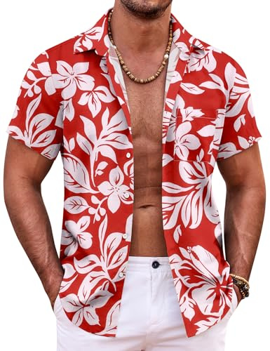 COOFANDY Camisa Hawaiana de Manga Corta de Verano para Hombre con Botones Ligera Estilo Resort Casual