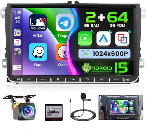 Ohradio 2G+64G Android 15 Radio Coche para VW Golf 9 Wireless CarPlay