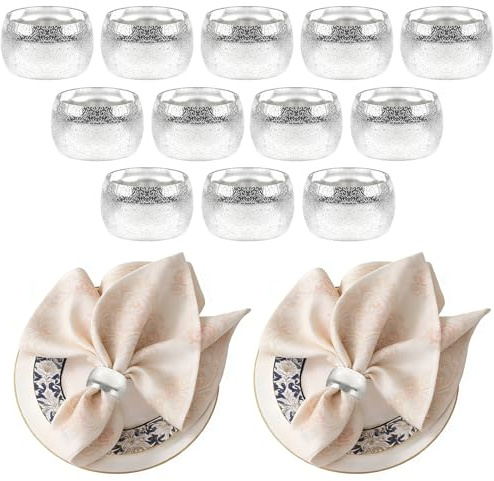 Esshogo 12 stycken servettringar silver, servettringar napkinringar, silver servettring för bordsservetter, påsk nappinringar