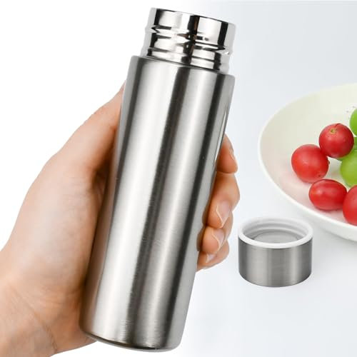 HWSWSH 150ml Kleine Trinkflasche Edelstahl, Mini Thermoskanne mit deckel, Tragbare Reisebecher, Mini Thermoskanne Kaffeeflasche,Wasserflasche für Männer und Frauen,Arbeit/Sport/Getränk/Reisen (Silber)