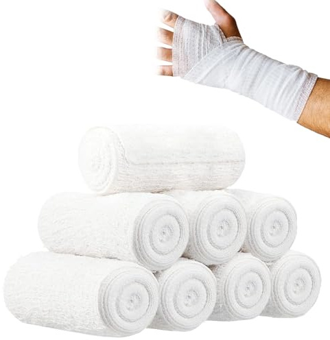 Gasa Enrollada Elástica – 8 Rollos de Vendaje de Gasa – 4 Pulgadas x 5 Yardas – Absorbente y Transpirable – Para Cuidado de Heridas y Primeros Auxilios