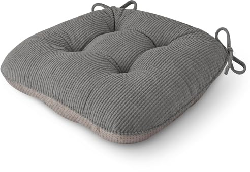OVOV Chair Cushions for Dining Chairs Set of 1 Non-Slip Kitchen Seat Cushions 18 x 18 x 4 / 46cm x 46cm x 10cm Indoor Seat Pads with Ties Grey