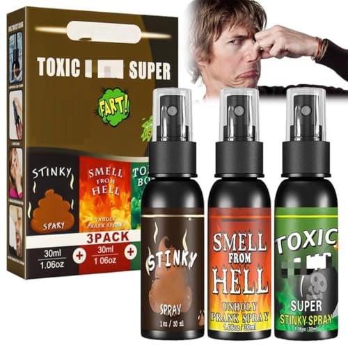 Lot de 3 sprays de farces amusantes, pour adultes, articles de farces avec odeur sûre, spray amusant pour carnaval, Halloween, poisson d'avril
