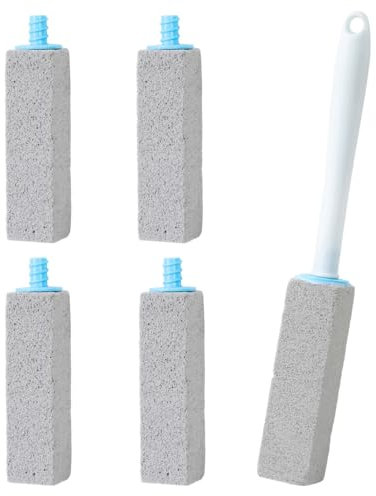 Toilet Pumice Stone Brushes, 4Pcs No Touch Replaceable Scouring Sticks with Detachable Cleaning Handle, Pumice Stone Toilet Bowl Cleaner for Cleaning Toilets, Bathtubs, Grills, Swimming Pools, Sinks