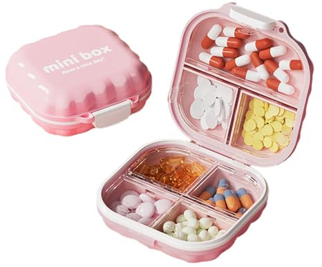 Auriselle Boîte à Médicaments avec 7 Compartiments Étui à Pilules de Voyage Portable Petite à Médicaments pour le Rangement des Comprimés, Distributeur de Comprimés, Rose