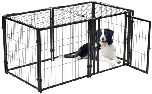 Hundekäfig Hochbelastbar, 122 x 61 x 61cm Hundebox mit 2 Türen, Flexibel Welpenauslauf Outdoor Indoor, Metall Hundezwinger für Große und mittlere Hunde