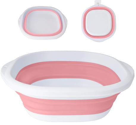 SZWLJ Pink & White Large(10L) Thickened Collapsible Washing Up Bowl | Foldable Storage Basin for Kitchen/Camping, Collapsible Bowl Basin, Lightweight Portable for Travel & Home Use